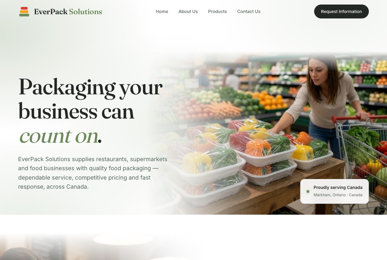 EverPack Solutions food-packaging supplier website built by WebsiteWork.ca